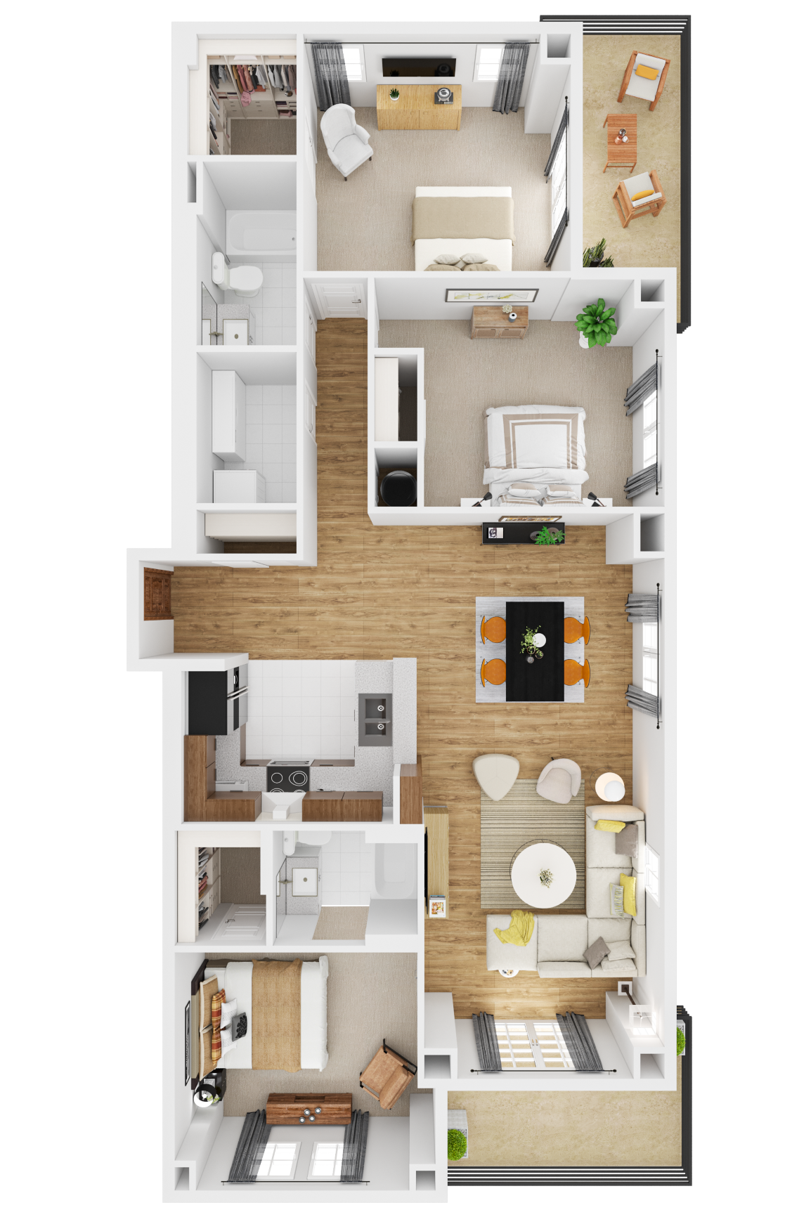 Floor plan for 3 beds, 2 baths, 1485 sqft